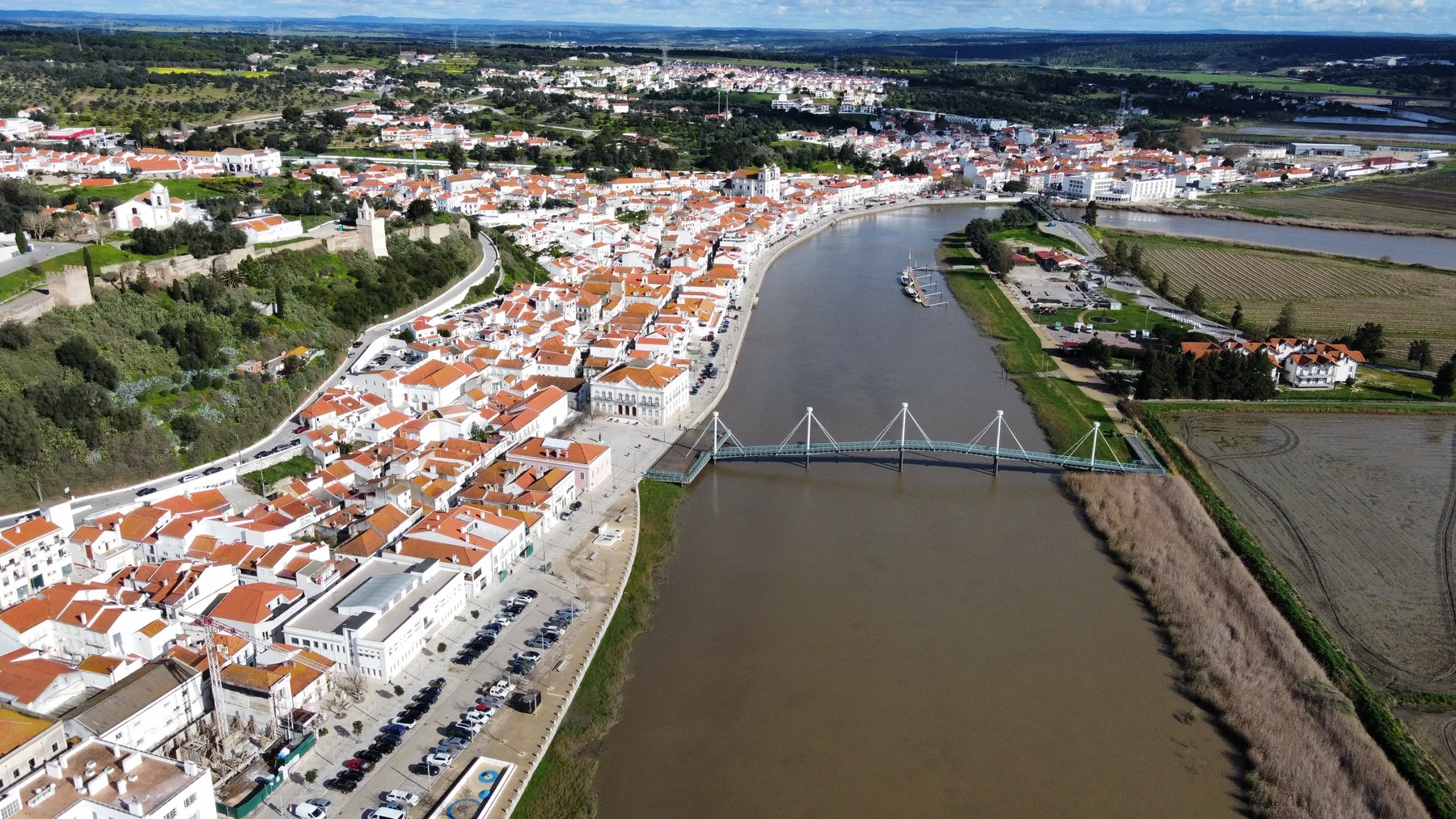 Alcácer do Sal town and its bridge beside the Sado River