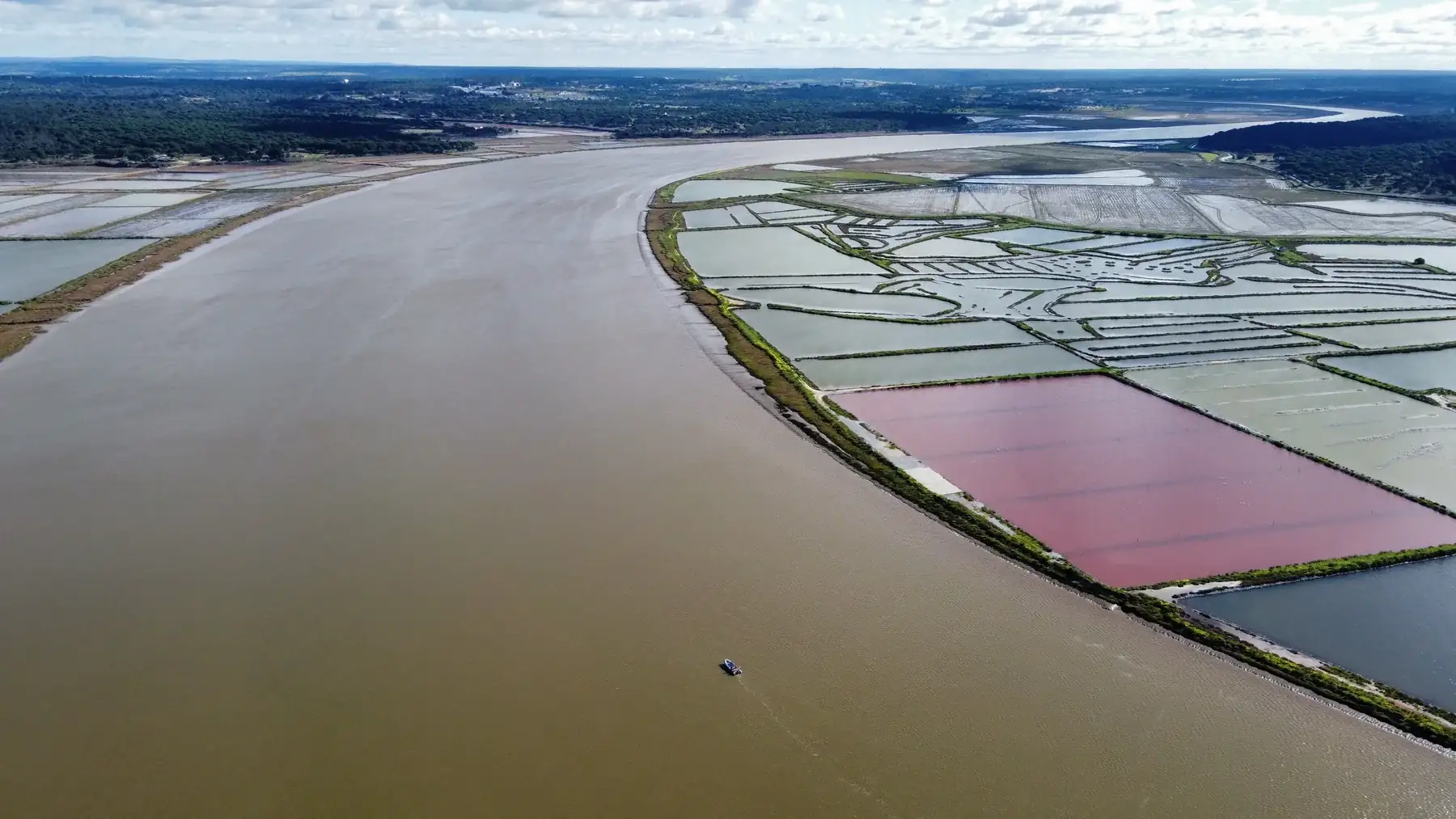 Aerial view of the Sado River and salt marshes near Comporta